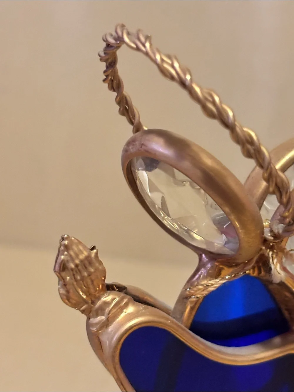 Cobalt Blue and Clear Glass Praying Angel Candleholder